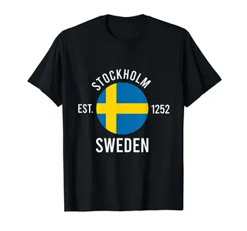 100% Medvilnės Stokholmo Nepriklausomybės Diena Švedijos Vėliava Est 1252 Suvenyrų T-Shirt VYRAI MOTERYS UNISEX T Marškiniai, Dydis S-6XL