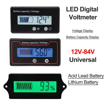 12V 24V 36V 48V 60V 72V 84V LED Digital Voltmeter voltmetras Testeris Švino Rūgšties Lifepo4 Ličio Baterijos Talpos Indikatorius