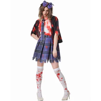 2023 Naujas Moterų Kruvinas Siaubo Zombie Kostiumas Helovinas Suaugusiųjų Kraujo Dėmių Studentų Vienodas Moteris Studentų Cosplay Suknelė