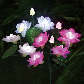 2vnt/daug Lotus Garden Žibintai IP65 Vandeniui atspari Saulės Dekoratyvinis Sodo Žiburiai, Realūs su 3 Gėlių Sodas Kieme Dekoro