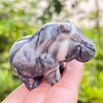 5.5 cm Gamtos Shellstone Hippo Statulėlės, Akmens Raižyti Kristalų Gyvūnų Statula, Skulptūra Apdaila Dovana 1PCS