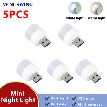5vnt Mini USB Kištukas, Lempa, LED Nakties Šviesos Akių Apsauga Lempa Kompiuterio, Mobiliojo Energijos Įkrovimas USB Maži, Apvalūs Naktį Šviesos