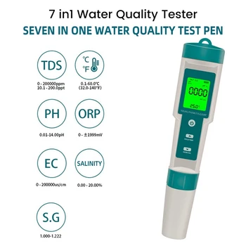 7 In1 Vandens Kokybės Testeris PH/ORP/EB/TEMP/DRUSKA/S G/TDS LCD Apšvietimas Bandymo Pen Daugiafunkcinis Analizės Instrumentas