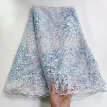 Afrikos nėrinių audinio 2023 vėliau kaip bluie balta Indijos sari audinys, aukštos kokybės tiulio 3D blizgučiais nėrinių audinio vestuvinė suknelė