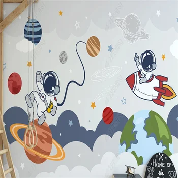 Astronautai Pasivaikščioti Erdvės Sienos Popieriaus Animacinių filmų Planetų Raketų Sienų Tapetai, Vaikų Kambarys, Vaikų Kambariai Apdaila