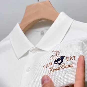 Aukštos klasės 100% grynos medvilnės POLO marškinėliai trumpomis rankovėmis vyriški vasaros naują Paulius prekės siuvinėjimo mados atsitiktinis atvartas, T-marškinėliai, vyriški drabužiai