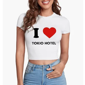 Aš Myliu Tokio Hotel Grafinis Y2k Derliaus Moters Drabužių Vasaros Apkarpyti Viršūnes Marškinėliai Moterims Street Wear Estetinės Trumpas Rankovės Tees