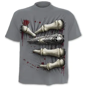 Baisu Kaukolę, vyriški T-shirt Punk 3D Marškinėliai Vasaros Mados Viršų O-Kaklo Drabužius Berniukų Didelės Gatvės Drabužių Asmenybės Kaulų Pirštais Pr