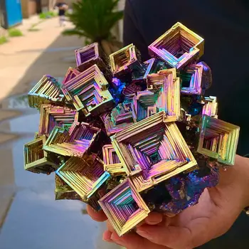 Bismuto Kristalai Bismuto Bi Metalo Crystal Rainbow Šviesus Metalo Mineralinių Pavyzdys Originalaus Pobūdžio Meno Kūrinys Dekoratyvinis Straipsnis