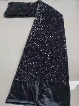 Deluxe Edition Nigerijos Aksomo, Nėrinių Audinys juodos spalvos Blizgučiai 2023 Aukštos kokybės nėriniai Afrikos nėrinių audinio vestuvinė suknelė prancūzų nėriniai