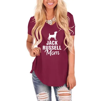 Jack Russell Mama Šuo Laiškas Spausdinti Moterų Prarasti T-Shirt V-Kaklo Derliaus Marškinėliai Moteriška Femme Vasaros Gyvūnų Mylėtojas Dovana Atsitiktinis Viršų