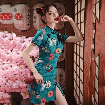 Jauna Mergina Kinų Stiliaus Qipao Cheongsam Derliaus Mandarinų Apykaklės Kinų Suknelė Seksualus Silm Padalinta Vestidos Cosplay Šalis Dress Aukštyn