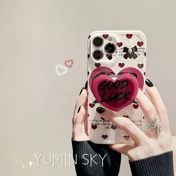 Korėjos Stiliaus Vyšnių Širdies Filialas Telefono Galinį Dangtelį iPhone 14 Pro Max 11 12 13 Minkštas ir Skaidrus Anti Lašas Mados Atveju