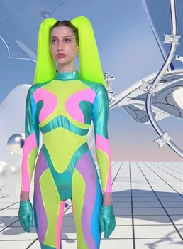 Lady Gaga Kostiumas DJ Clubwear Futuristinis Drabužių Žalia Bodysuit Holografinis Drabužius Gogo Šokėjos Kostiumas Etape Kostiumas