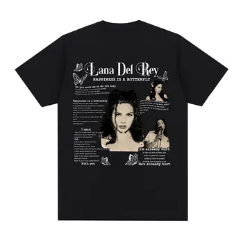 Lana Del Rey Marškinėliai Laimė-Tai Drugelis Muzikos Albumą, T-marškinėliai Vyrams, Moterų Klubo Apynių Derliaus trumpomis Rankovėmis T Shirts Streetwear