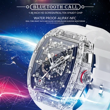 LEMFO NAUJAS Smart Watch Vyrų NFC Durų Prieigos IP68 Vandeniui BT5.2 Originalus Garso Crystal Atveju Smartwatch Vyrų 2023 1.86 colių