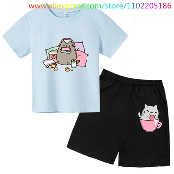 Lovely cat Marškinėlius Vaikams, vaikų marškinėliai berniukams vaikas drabužiai mergaitėms trumpomis Rankovėmis Vasaros Viršūnes Tees anime Mados narutoes marškinėliai Karšto