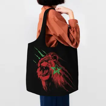 Maroko Atlaso Liūtai Marokas Vėliavos Bakalėja Nešti Pirkinių Krepšys Moterims Drobės Peties Shopper Bag Didelės Talpos Maišeliai, Rankinės