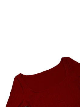 Moterys ilgomis Rankovėmis Megztinis marškinėliai Atsitiktinis vientisos Spalvos Kvadratinių Kaklo Apkarpyti Viršūnes Streetwear Clubwear Moterų Topai