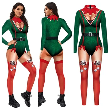Moterys, Kalėdų, Naujųjų Metų Kalėdos 3D Atspausdintas Jumpsuit Punk Stiliaus Cosplay Kostiumas