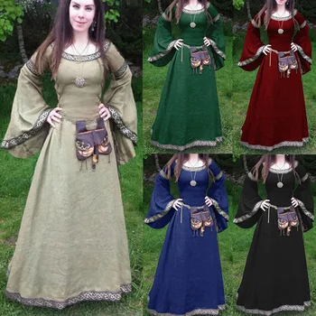 Moterų Helovinas Viduramžių Gotikos Cosplay Kostiumai Karnavaliniai Partijos Veiklos Ilgomis Rankovėmis Viduramžiais, Renesanso Suknelės