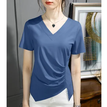 Moterų medvilnės pusė rankovėmis marškinėliai su nauja neteisėta pusėje-top dizainas sukurti slim line