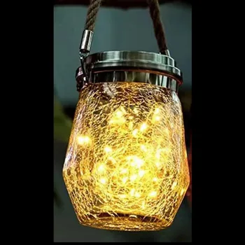 Nešiojamų Lauko Sodo Vandeniui Buteliuko Fairy Šviesos diodų (LED Šviesos Dekoratyvinės Saulės Kabinti Crackle stiklainiu Lempos