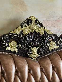 Prabanga Europos Medžio masyvo Aukso Vestuvių Royal Sofos, Sofos Pu Odos Deriniu Kambarį Kampe L-formos Sofa