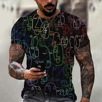 Retro T-Marškinėliai Vyrams 3d, Abstraktūs Veido Spausdinti Gatvės Mados Trumpas Rankovėmis Prarasti Negabaritinių T Shirts Kasdien Atsitiktinis Viršūnes Tees