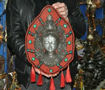 Tibeto Raudonos, Koralų turkis, Tibeto sidabro Tara Guanyin galvos statula Sienos kabo
