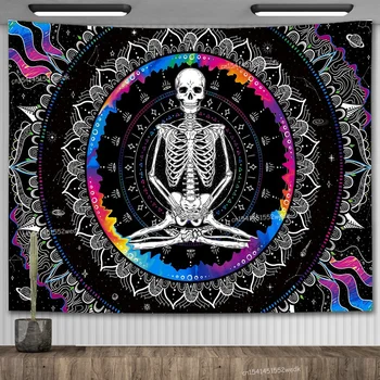 Trippy Kaukolė Gobelenas Meditacija Skeletas Tapestrys Sienos Kabo Psichodelinio Mandala Gėlės Gobelenai Kambario Dekoro Estetines