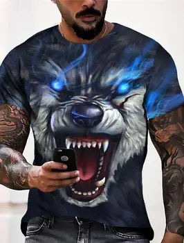 Vasaros Derliaus vyriški T-shirt Grafikos Gyvūnų Wolf 3D Spausdinimo Tee O-Kaklo trumpomis Rankovėmis Atsitiktinis Viršūnes Negabaritinių Vyras Mada Drabužiai Y2K