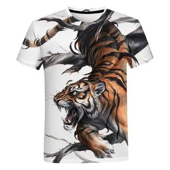Vasaros Tendencija 3D Tigras Print T Shirt Harajuku Negabaritinių trumpomis Rankovėmis Vyrams Boutique Gyvūnų Grafinis T-Marškinėliai Laisvalaikiui O-kaklo Viršūnes
