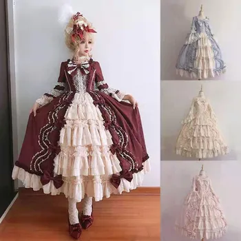 Viduramžių Rūmuose Saldus Lolita Dress Senovinių Nėrinių Bowknot Didelis Švytuoklės Viktorijos Suknelė Kawaii Girl Gothic Lolita Op Loli Cosplay