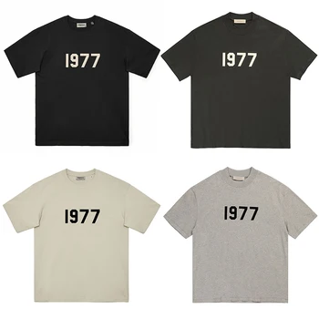 Vyrai Streetwear marškinėliai Vasaros trumpomis Rankovėmis 1977 ESSENTIALS laišką, Negabaritinių Hip-Hop Tee Viršūnes Moterų Drabužių Unisex