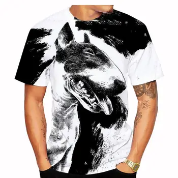 Vyrų ir Moterų Atsitiktinis šunelis Modelis Gatvės Stilius Lengvas, Kvėpuojantis Viršų O-kaklo Mados Bull Terjeras 3d Spausdinimo T-shirt