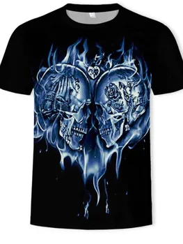 Vyrų/Moterų Kaukolė Mados Naujų Vasaros trumpomis Rankovėmis Ghost Rider 3D Spausdinimo Kietas Kaukolė Riteris Roko Ugnį Skeletas T-shirt