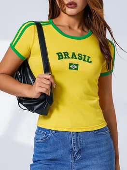 Y2K Brazilijos Futbolo Mergina Pasėlių Viršuje Moterų Star Grafinis Pasakų Grunge Kūdikių Tee Paauglių Mergaičių Estetinės Derliaus Gotikos T-Shirt