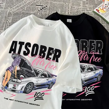 Y2k Viršuje Marškinėlius Moterims Trumpas 90-ųjų Derliaus Lenktynių Automobiliai Grafinis T Marškinėliai Vyrams Naujas Hip-Hop Negabaritinių Rankovėmis Viršūnes Vasaros Atsitiktinis Viršūnės