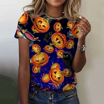 2023 Naujas 3D Spausdinimo Helovinas Moterų Mados Marškinėliai trumpomis Rankovėmis Marškinėliai Išgalvotas Marškinėliai Tendencija