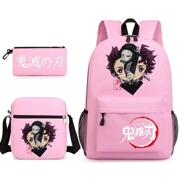3 gabalus anime kuprinė mokyklos studentų pečių maišą pieštuku maišelį nustatyti mergina kelionių kuprinė Demon Slayer
