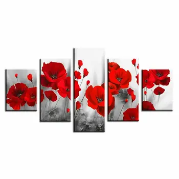 Raudonos Aguonos Gėlių Abstrakčios Drobės Sienos Meno Dažų Plakatas Namų Dekoro Nuotraukos Kambario Dekoro Paveikslai 5 Skydas Nėra Įrėminti, 5 Vnt